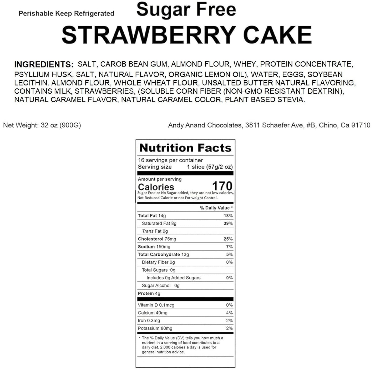 Andy Anand Indulgent Sugar Free Strawberry Cake 9" - Creamy Blissful Cake Amazing No Sugar Added Cakes From Bakery (2 lbs)