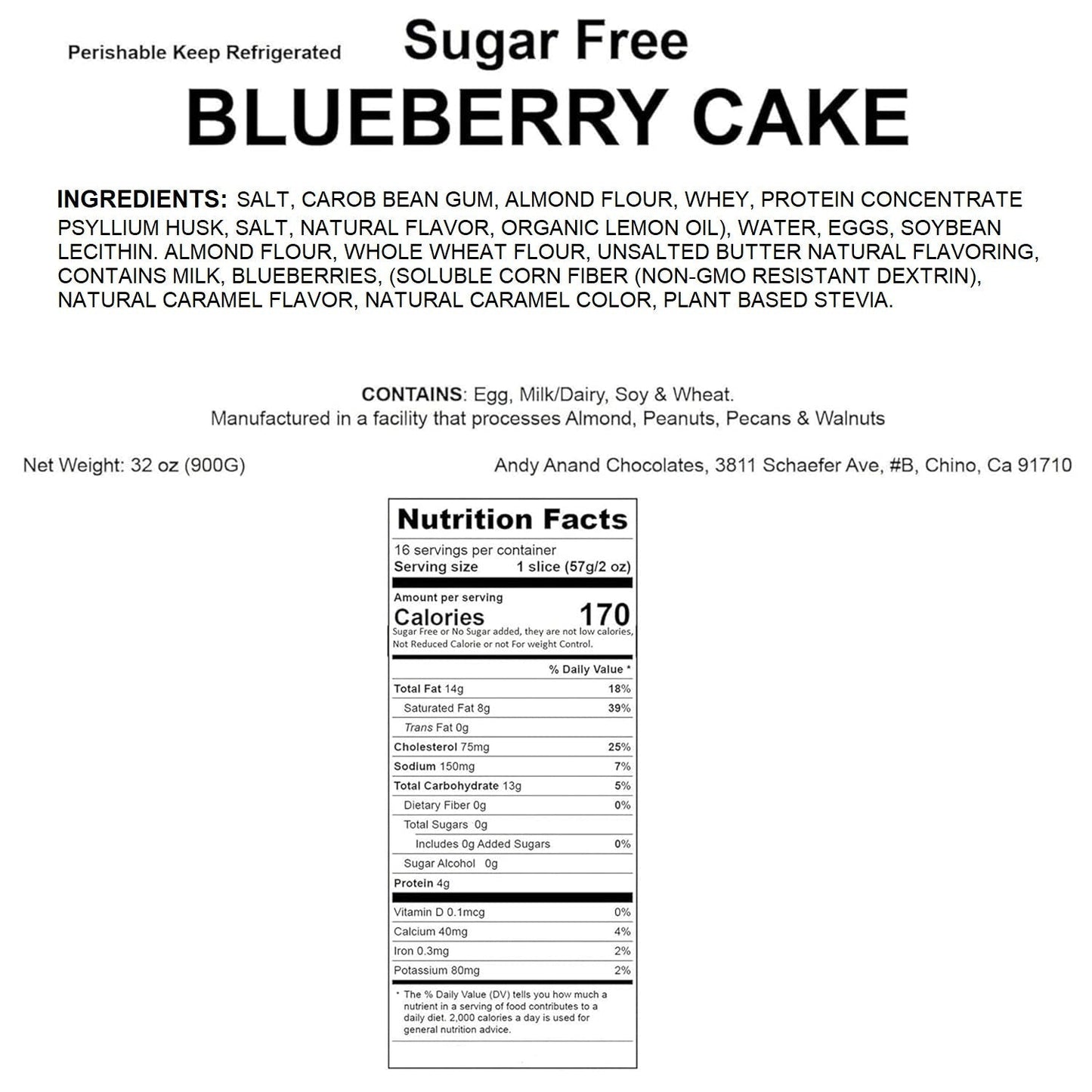 Andy Anand Deliciously Indulgent Sugar Free Blueberry Cake 9" Delicious Sugar Free Cake, Freshly baked from a bakery near you (2.6 Lbs)