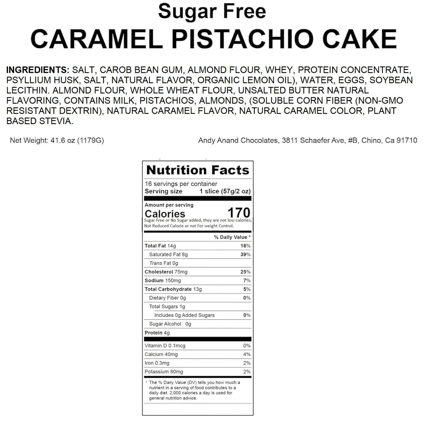 Andy Anand Deliciously Indulgent Sugar Free Caramel Pistachios Cake 9" - Experience the Richness - Amazing Decadent Cakes From Bakery (2.6 lbs)