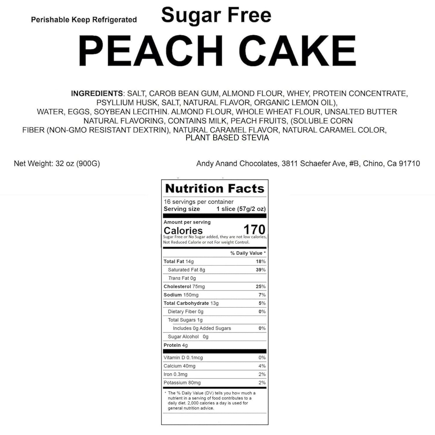 Andy Anand Delicious Sugar Free Peach Cake 9" - Divine Cake Delightful Taste From Sugar Free Bakery Dessert For Diabetic Lovers (2 lbs)