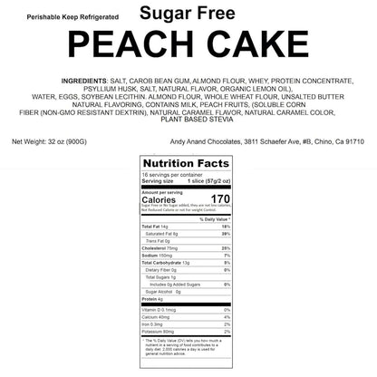 Andy Anand Sugar-Free Peach Cake, 9-Inch, 2 lb – Juicy & Moist, Real Peach Fruit, Diabetic-Friendly, Fluffy Homemade-Style Birthday Gift Box