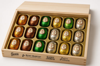 Andy Anand European Dark Chocolate Bottles with Non-Alcoholic Cordials, 18 pc, 8.74 oz – Wooden Gift Box, Birthday & Holiday Gourmet Gift
