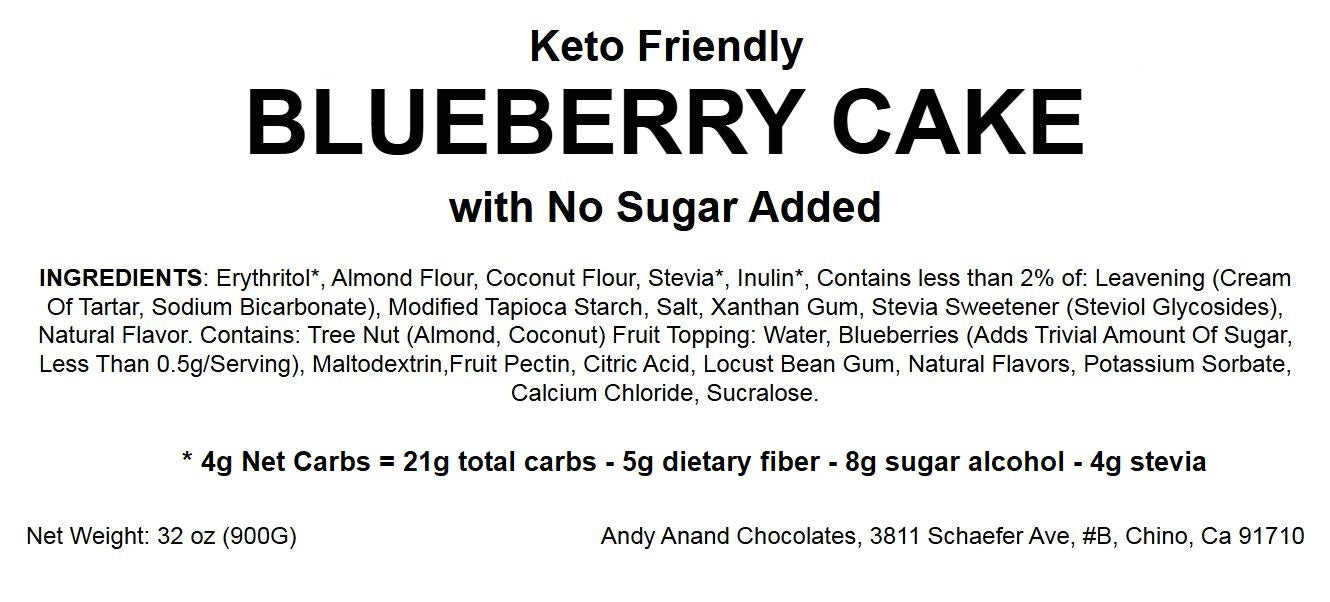 Andy Anand Keto Fresh Baked Sugar Free Blueberry Cake 9" - Amazing-Decadent Hand Made Cake (2 lbs)