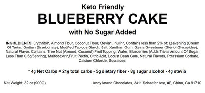 Andy Anand Keto Fresh Baked Sugar Free Blueberry Cake 9" - Amazing-Decadent Hand Made Cake (2 lbs)