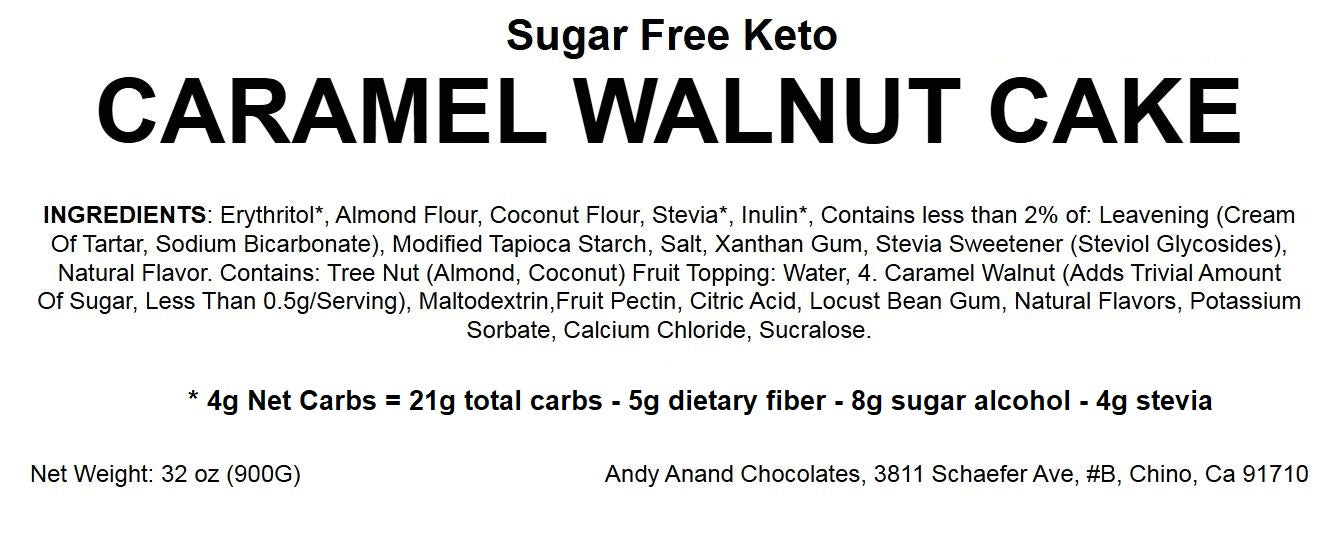 Andy Anand Keto Sugar Free Caramel Walnut Cake  9" - Perfect Bakery Dessert For Diabetic, Birthday Cake - Savor Rich Treat (2 lbs)