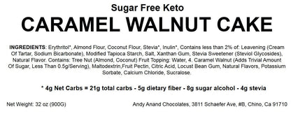 Andy Anand Sugar-Free Keto Caramel Walnut Cake, 9-Inch, 2 lb – Gourmet Fresh Baked, Low-Carb, Diabetic-Friendly Keto Diet Birthday Gift Box