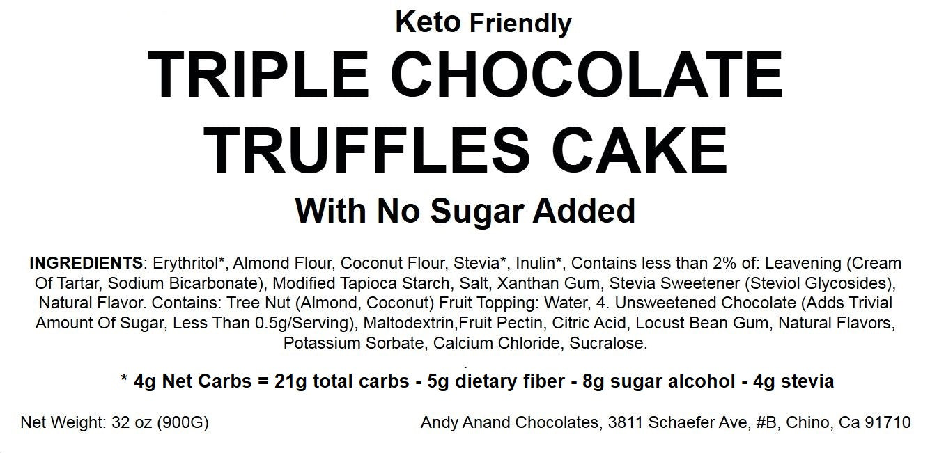 Andy Anand Sugar Free Keto Chocolate Truffle Cake - Gourmet Triple Chocolate Truffle Fresh Baked Cake 9" - Divine Delight Amazing Handmade Cake with Sugar Free (2 lbs)