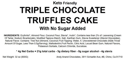 Andy Anand Sugar Free Keto Chocolate Truffle Cake - Gourmet Triple Chocolate Truffle Fresh Baked Cake 9" - Divine Delight Amazing Handmade Cake with Sugar Free (2 lbs)