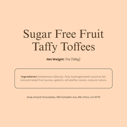 Andy Anand Sugar-Free European Fruit Taffy Toffees, 35 pc, 7 oz – Strawberry, Orange & Lemon, Gluten-Free, Diabetic-Friendly Gift Box