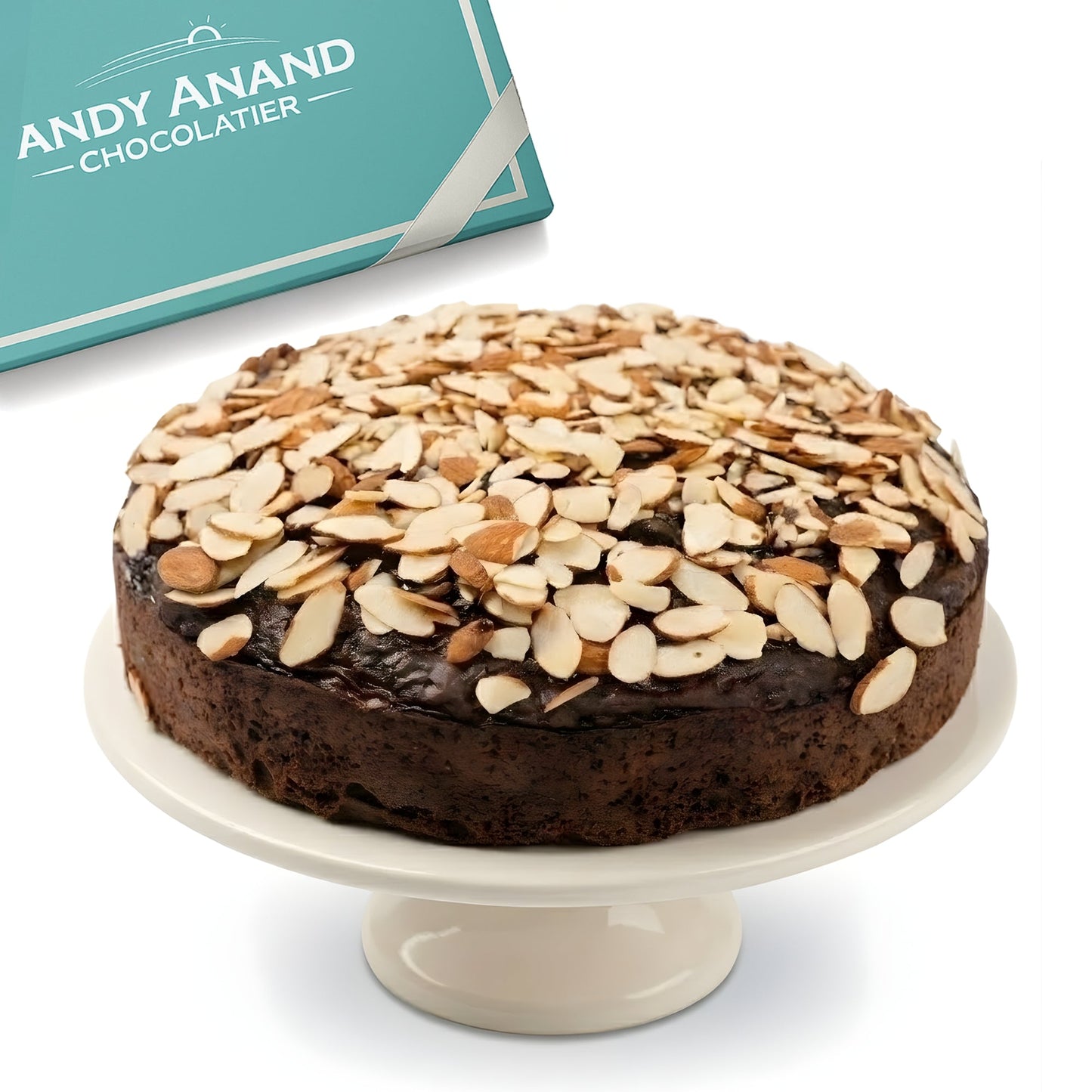 Andy Anand Chocolate Almond Cake, 9-Inch, 2.5 lb – Freshly Crafted, Luxuriously Creamy, Intense Chocolate & Almond Flavor, Birthday Gift Box