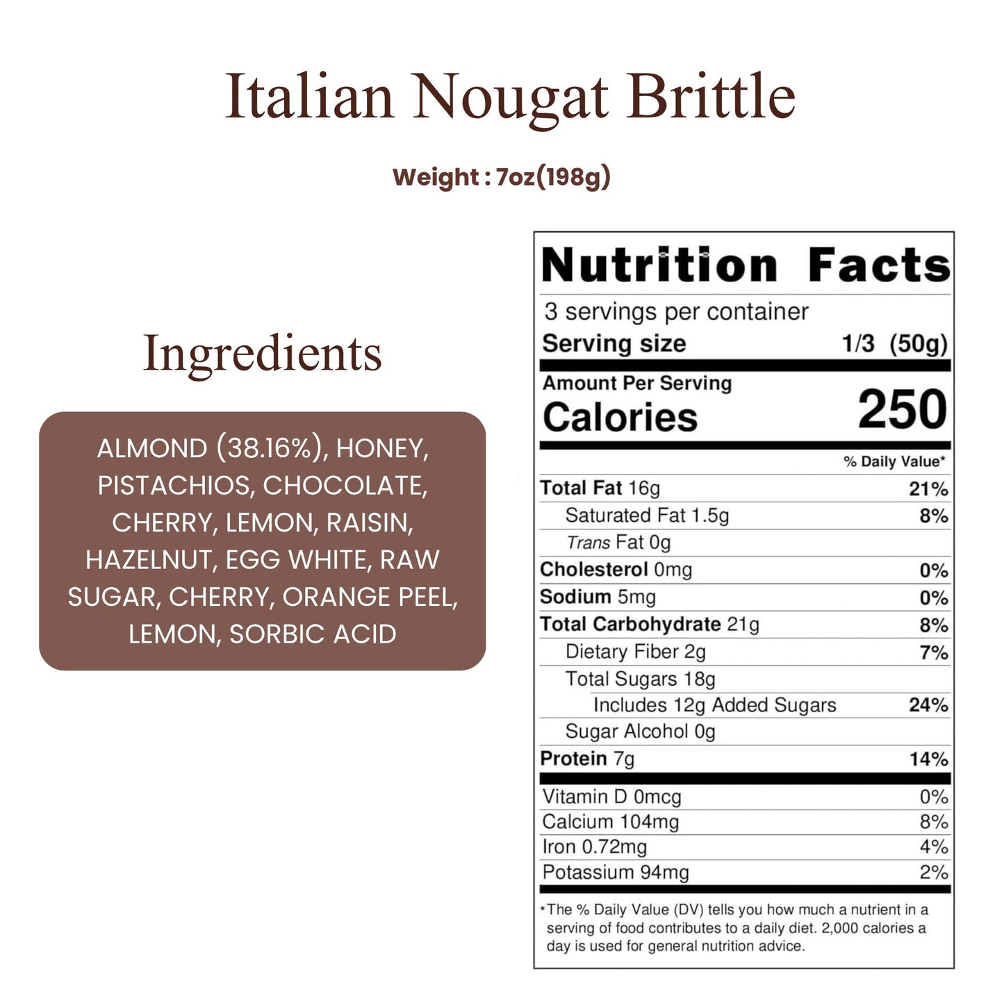 Andy Anand Italian Almond, Pistachio, Cherry & Citrus Nougat Brittle, 22 pc, 7 oz – Gluten-Free European Turron, Birthday & Holiday Gift Box