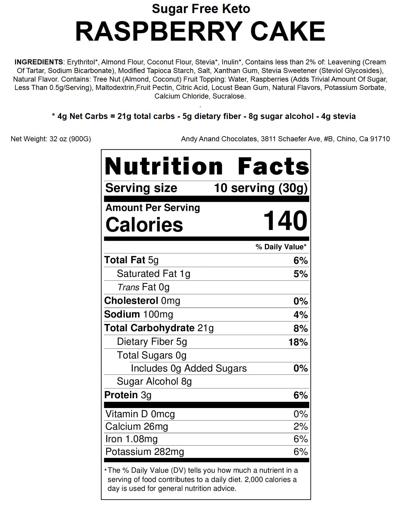 Andy Anand Sugar Free Raspberry Cake , Baked Fresh, Indulge Guilt-Free, Fresh Bakeries That Deliver Sugar Free Cakes (2 lb)