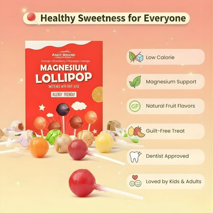 Andy Anand Sugar-Free Magnesium Lollipops & Sweet-Calm Combo, 29 ct, 8.8 oz – Real Fruit Juice, Keto, Kids Support, Birthday Gift Box