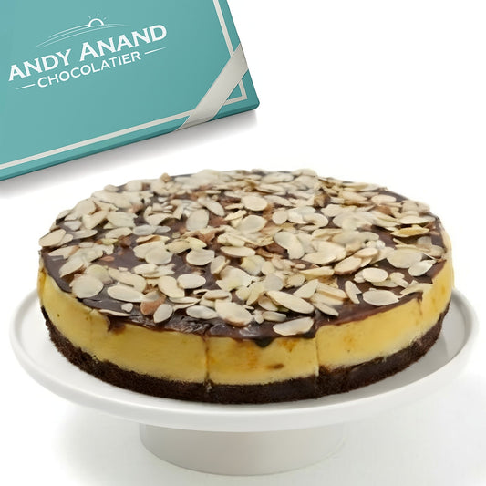Andy Anand Fudge Brownie Cheesecake, 9-Inch, 2.8 lb – Halal, Real California Cream Cheese, No Preservatives, Birthday & Holiday Gift Box