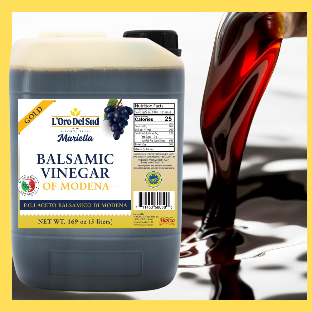L'Oro Del Sud, "Gold Label" 8 year Aged Balsamic Vinegar of Modena, IGP Certified, 5 liters (169 fl oz)