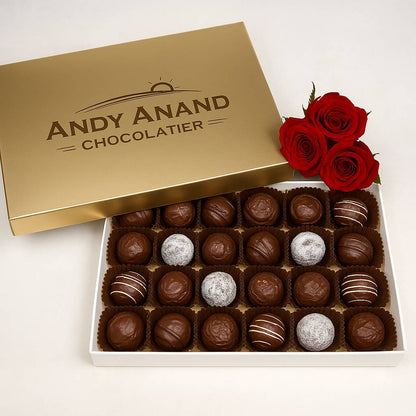Andy Anand Belgian Chocolate Truffles – 16 Pc Rum, Irish Cream & Kahlua, Gift Box for Him, Perfect Occasion Treat, Made with 60% Chocolate (Cocoa Butter)