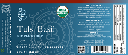 Tulsi Basil Simple Syrup - Organic