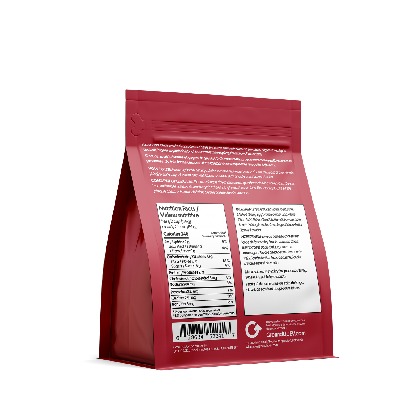 GroundUp Eco Venture Better Breakfast High-Protein Pancake Mix, Upcycled Bag - 1 Bag (450g)