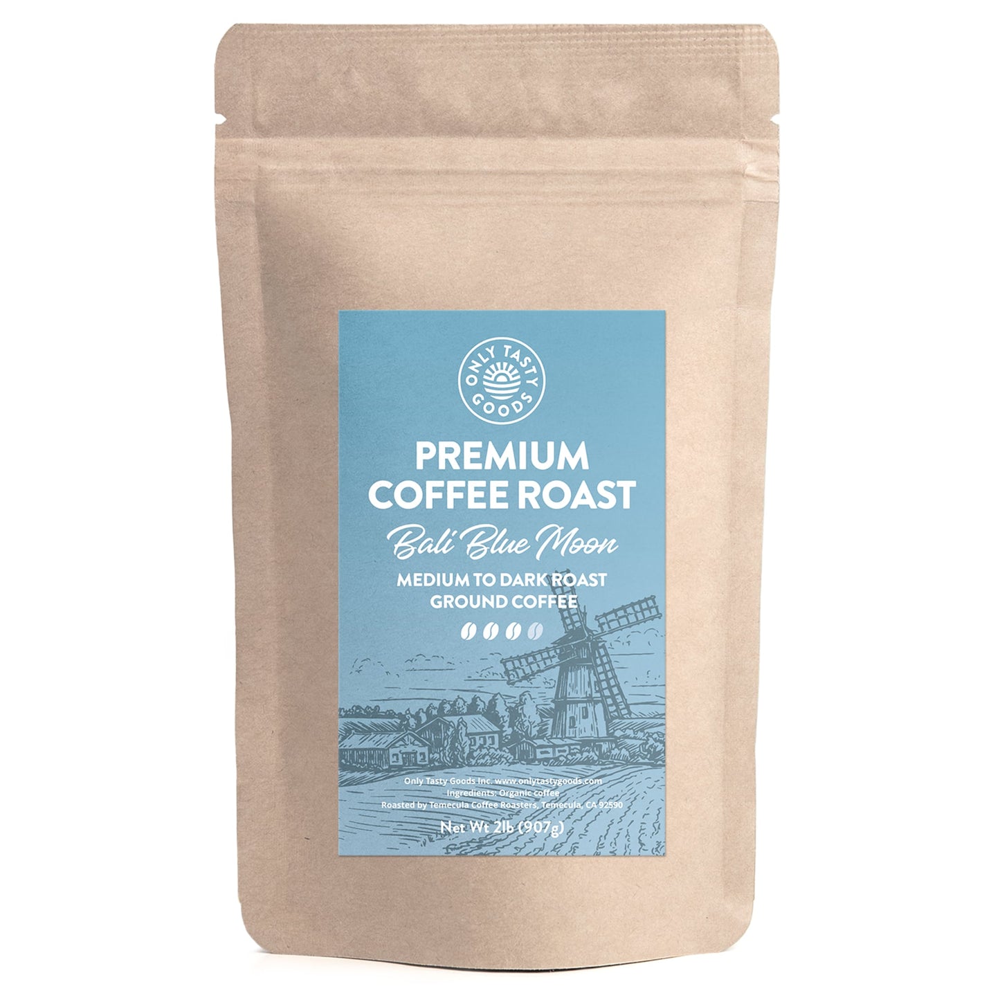 Bali Blue Moon Medium to Dark Roast Ground Coffee, Organic, Low-Acid, Non-GMO