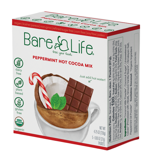 Instant Dairy Free Peppermint Hot Cocoa Mix  | Single Serving 5 Pack |Gluten Free, Vegan and Organic