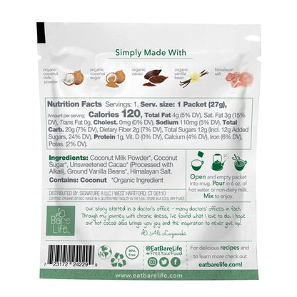 Instant Dairy Free Coconut Hot Cocoa Mix  | Single Serving 5 Pack |Gluten Free, Vegan and Organic