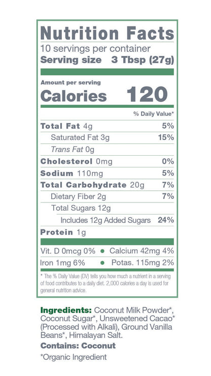 Instant Dairy Free Coconut Hot Cocoa Mix  |  10 Serving Pouch | Gluten Free, Vegan and Organic
