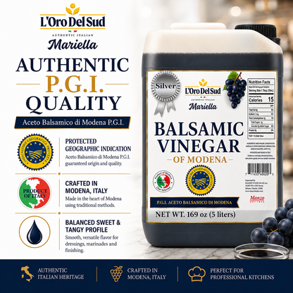 L'Oro Del Sud, Aged Balsamic Vinegar of Modena, IGP Certified, 5 Liters (169 fl oz)