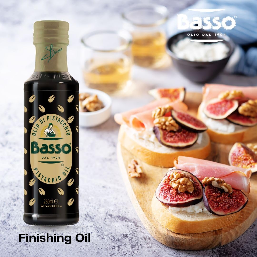 Basso 1904 100% Pistachio Oil – Cold-Pressed Italian Pistachio Oil for Dressings, Baking, Drizzling & Dipping – Product of Italy – 250ml