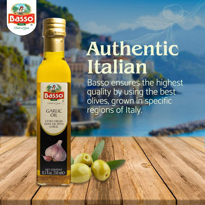 Basso 1904, Garlic Infused Extra Virgin Olive Oil – 8.5 fl oz (250 ml)