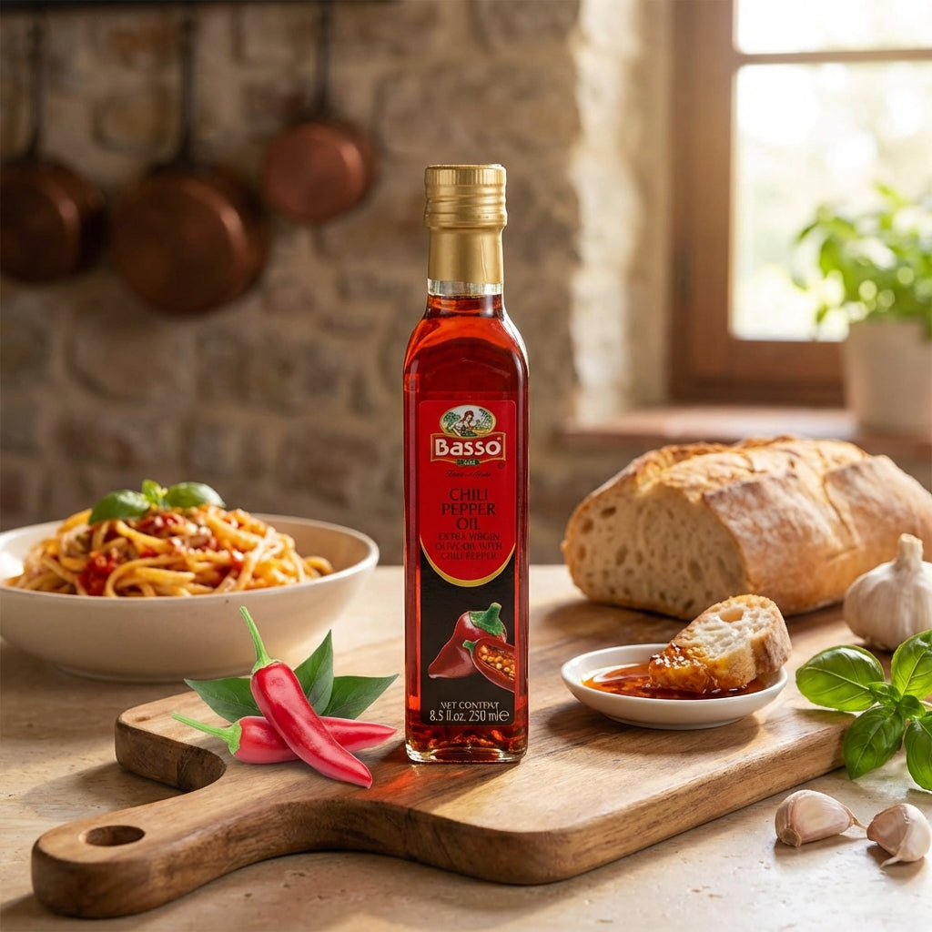 Basso 1904 Spicy Chili InfusedExtra Virgin Olive Oil – 8.5 fl oz (250 ml)