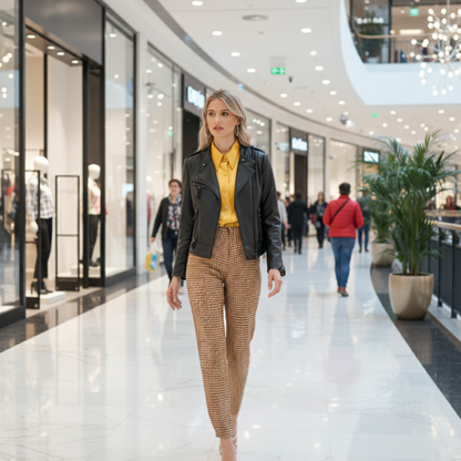 Women's Lapel Collar Vegan Biker Jacket