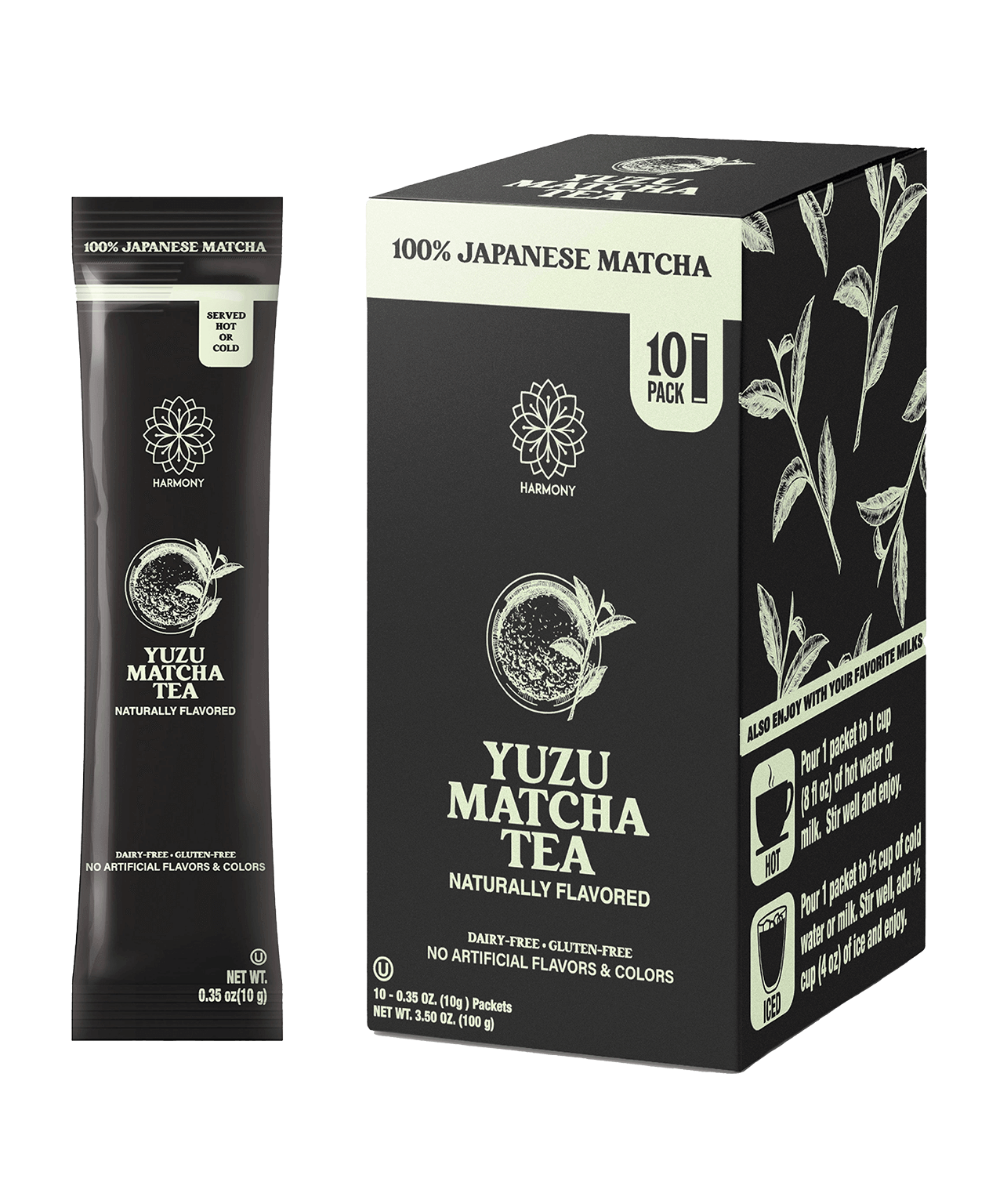 Yuzu Matcha Tea, 100% Premium Japanese Matcha Green Tea, Naturally Flavored, Pack of 10 Stick Packets