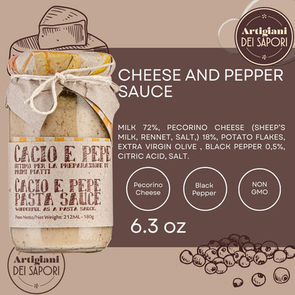 Artigiani dei Sapori, Cacio e Pepe Pasta Sauce, Creamy Cheese and Peppe  6.3oz, (178g)