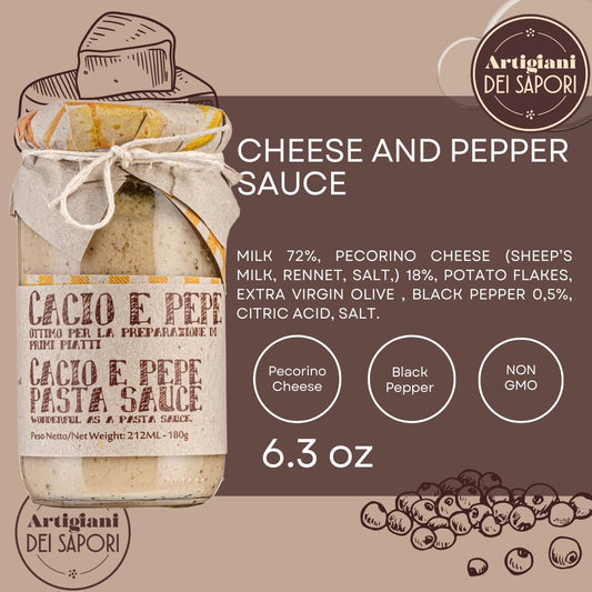 Artigiani dei Sapori, Cacio e Pepe Pasta Sauce, Creamy Cheese and Peppe  6.3oz, (178g)
