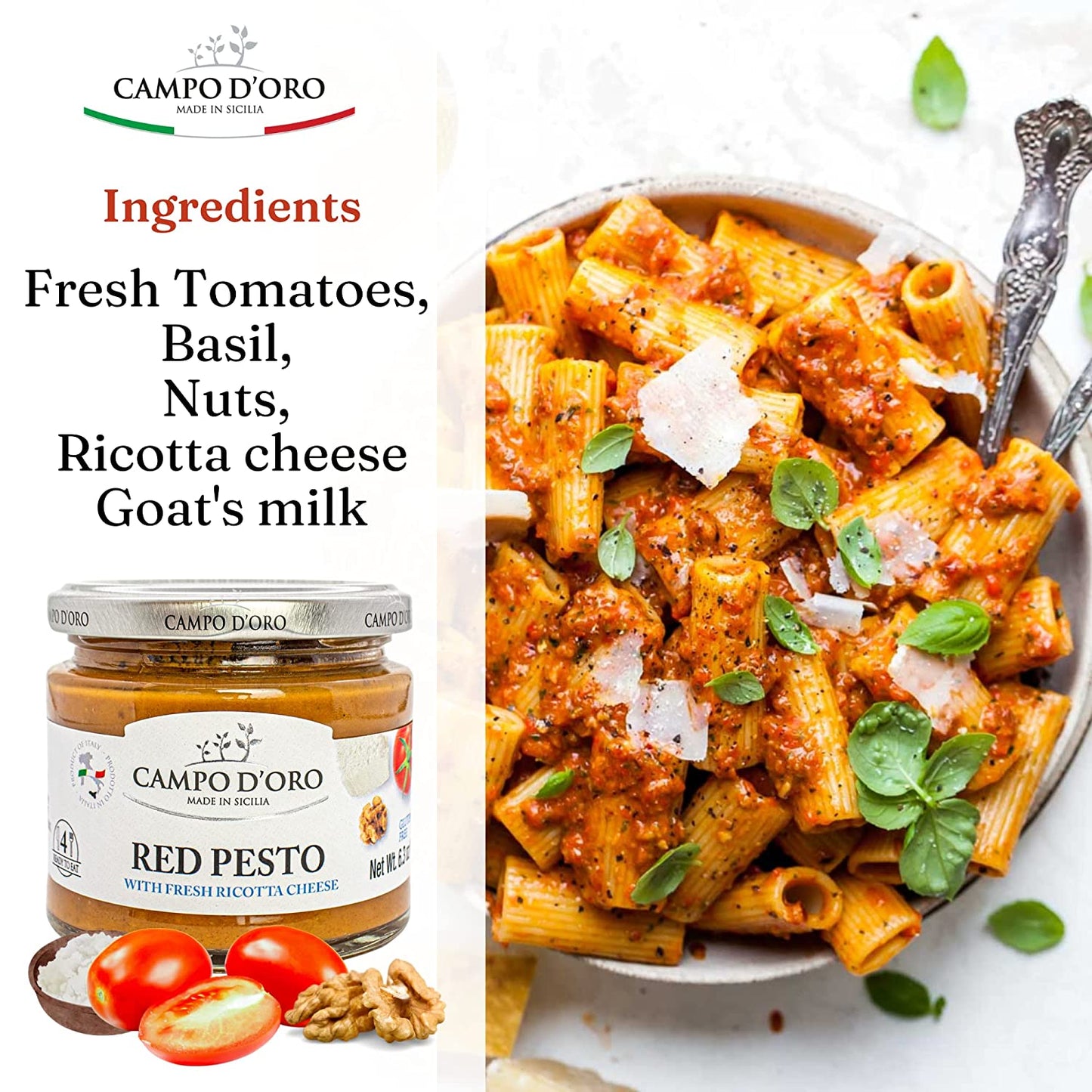 Campo D'Oro, Red Pesto Sauce, Sundried Tomato Pesto, 6.35 0oz