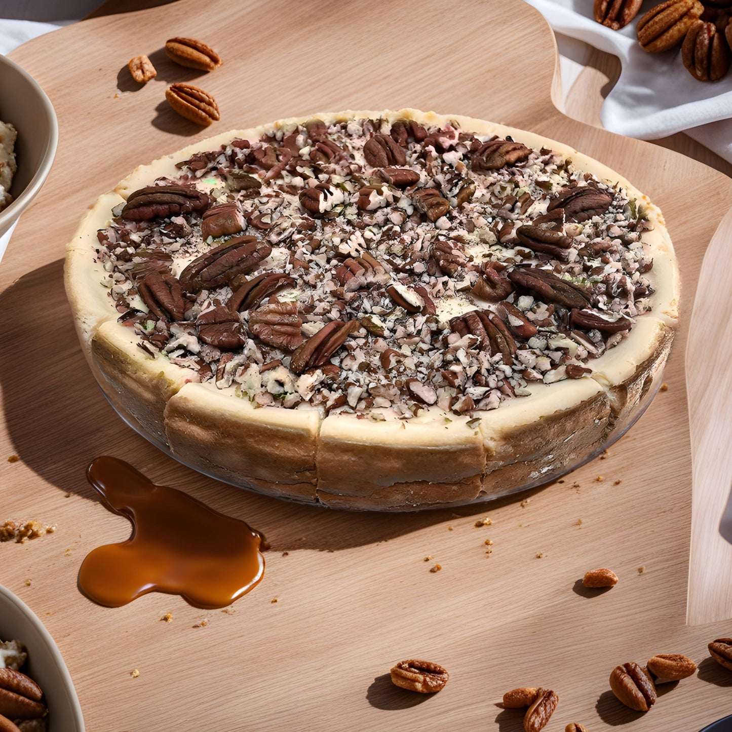 Andy Anand Caramel Pecan Cheesecake 9" | Freshly Baked, All-Natural Homemade Style Cheesecake Near Me Bakery (2.8 lbs)