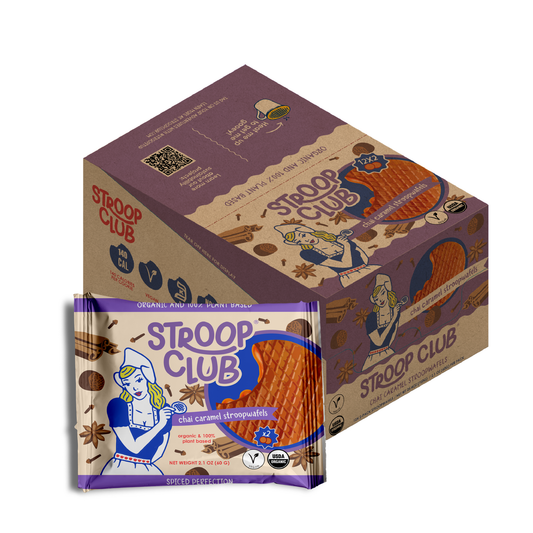 Stroop Club Chai Caramel Plant Based and Organic Stroopwafels Box - 12 packs x 2-pack case