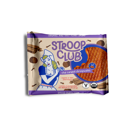 Stroop Club Chai Caramel Plant Based and Organic Stroopwafels Box - 12 packs x 2-pack case