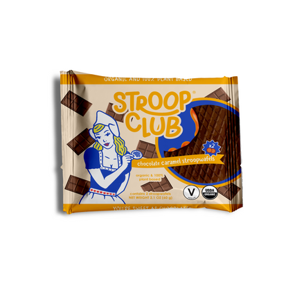 Stroop Club Chocolate Caramel Plant Based and Organic Stroopwafels Box - 12 packs x 2-pack case