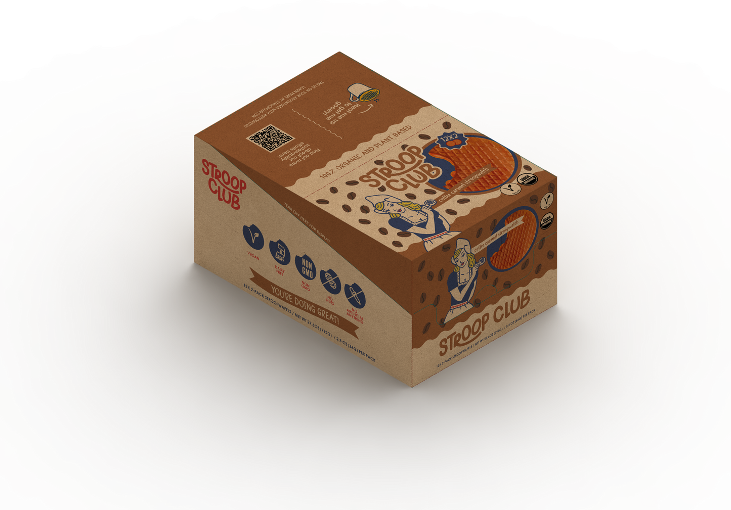 Stroop Club Coffee Caramel Plant Based and Organic Stroopwafels Box - 12 packs x 2-pack case