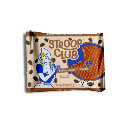 Stroop Club Coffee Caramel Plant Based and Organic Stroopwafels Box - 12 packs x 2-pack case