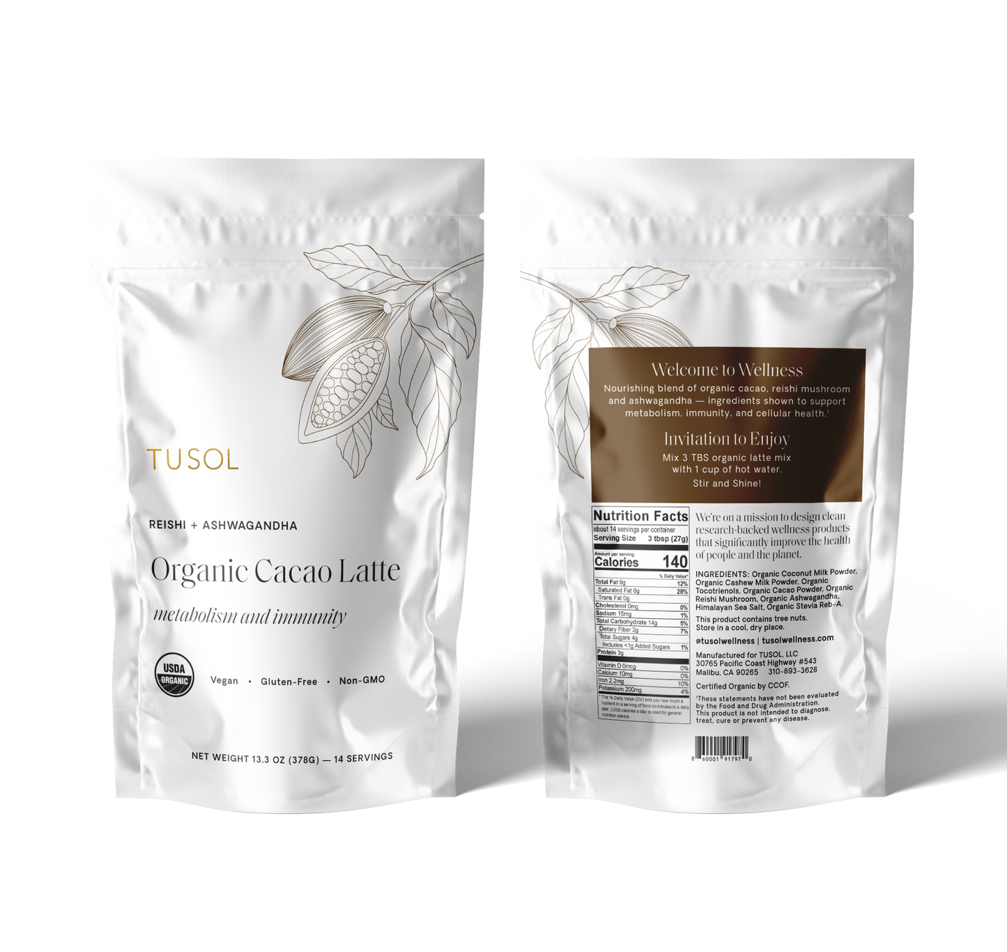 TUSOL Wellness Organic Cacao Latte Mix | 14 Lattes