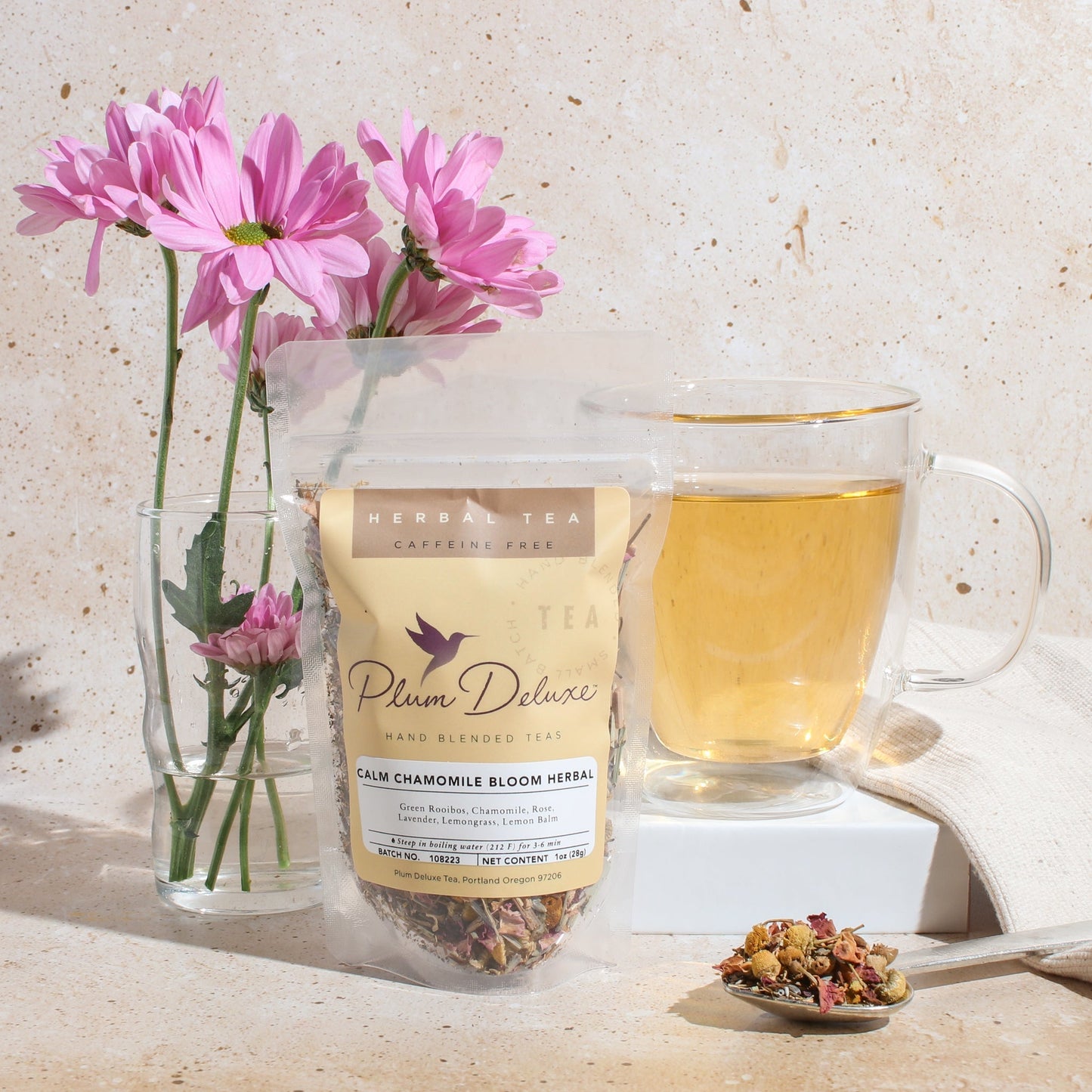 Plum Deluxe Tea Calm Chamomile Bloom Herbal Tea (Rose - Lavender)