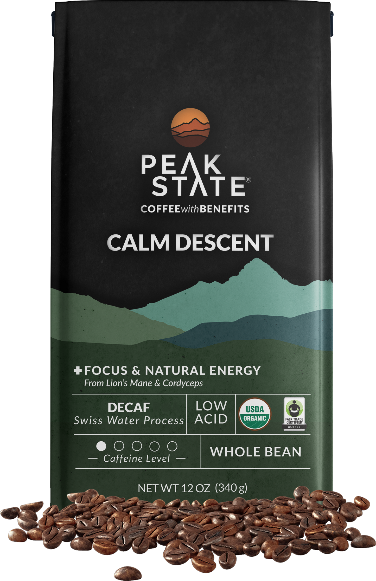 Peak State Coffee CALM DESCENT Swiss Water Process Decaf - Three Pack (3 x 12 oz Bags)
