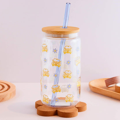 Cars and Daisies 16 oz Glass Cup Set