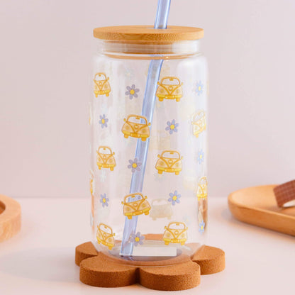 Cars and Daisies 16 oz Glass Cup Set