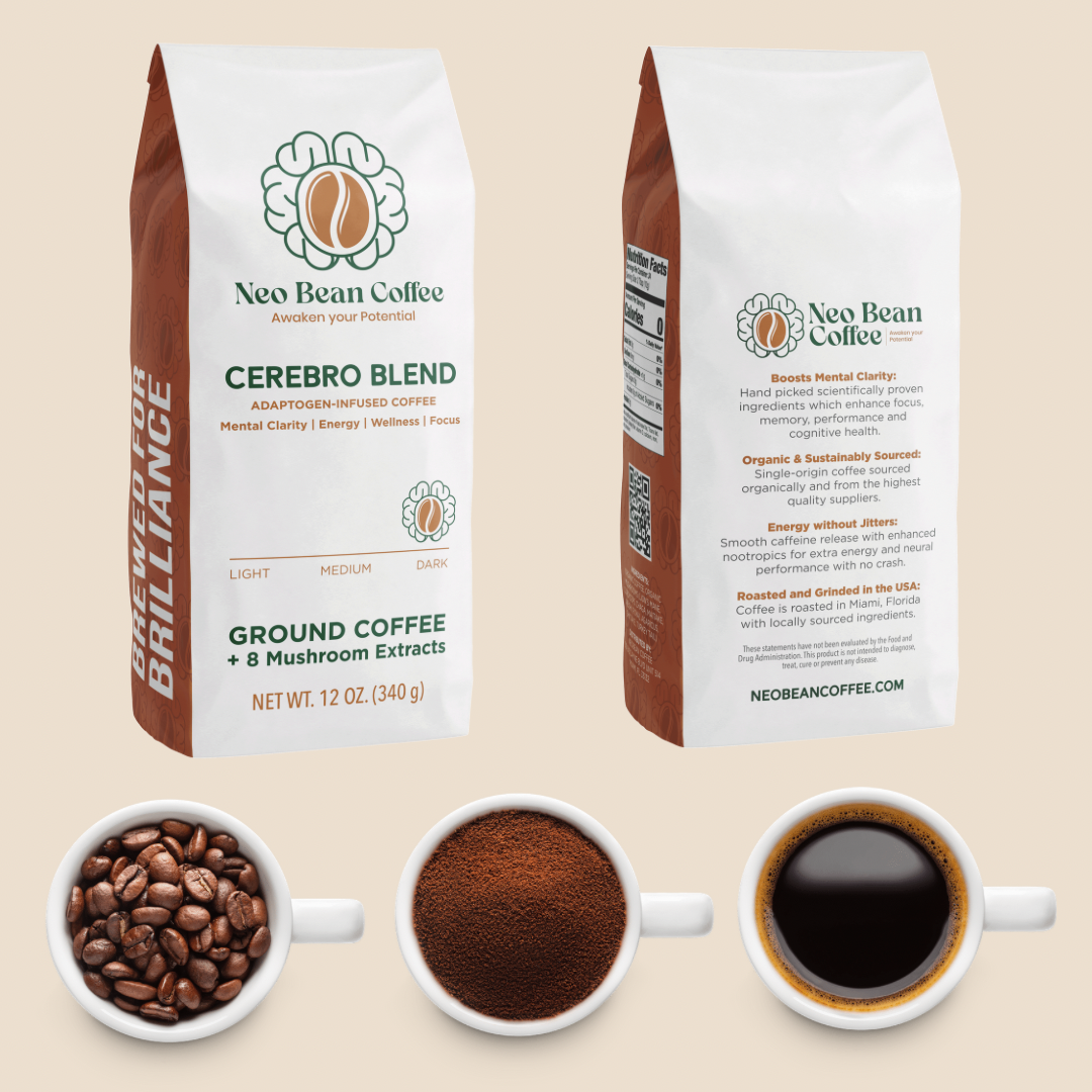 Neobean Cerebro Blend - Mushroom Coffee - Specialty Coffee with 8 Adaptogens