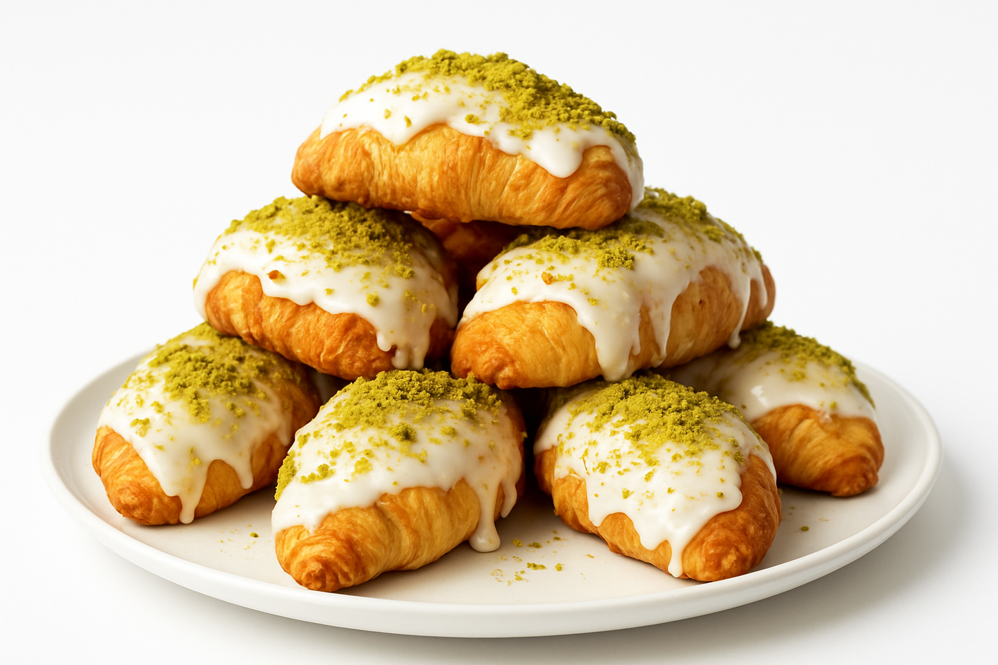 Andy Anand White Chocolate Pistachios Croissant Cake - 10 Pcs Hand Rolled French Butter Croissants, Enjoy the Amazing Clasic Taste, Gift Box, Decadent Delicious ( 2 lb)