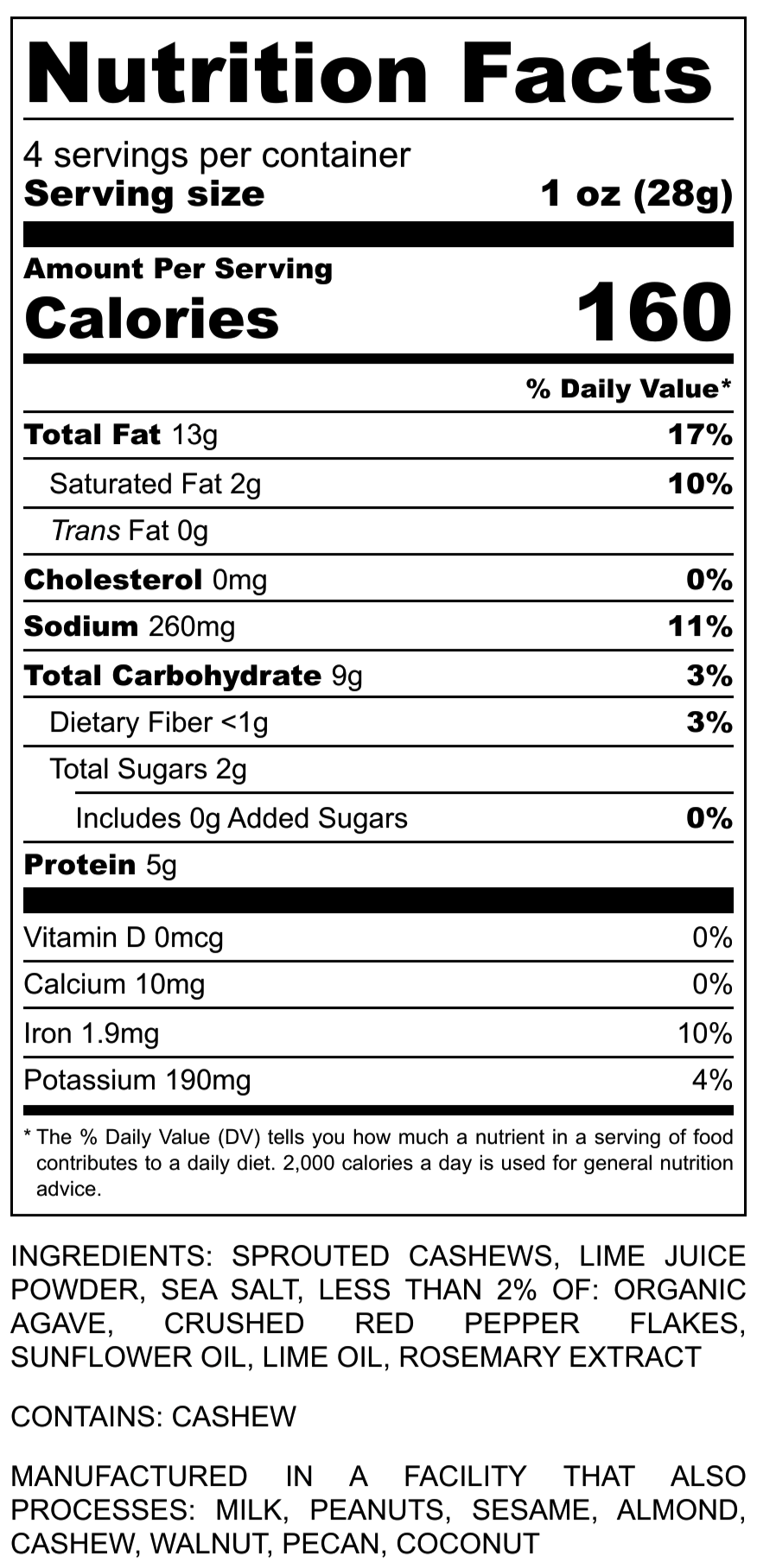 Chili Lime & Sea Salt, Sprouted Cashews