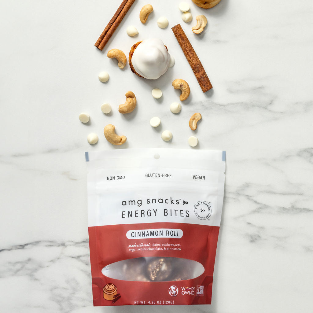 AMG Snacks Cinnamon Roll Energy Bites Pack - 6 Packs x 4 oz case